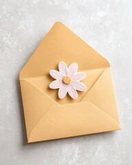 Delicate Pink Flower In Beige Envelope