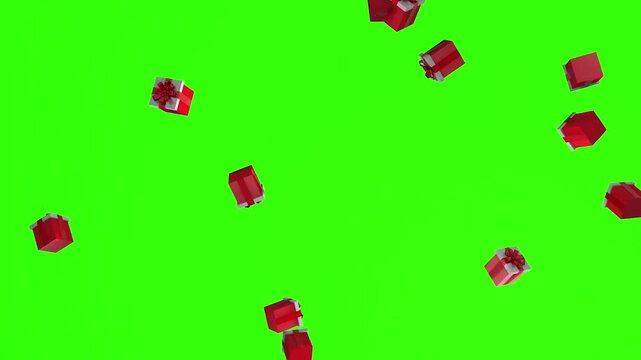 Christmas Gift Presents Rain Falling on Green Screen 4K Chroma Key Background Video Footage
