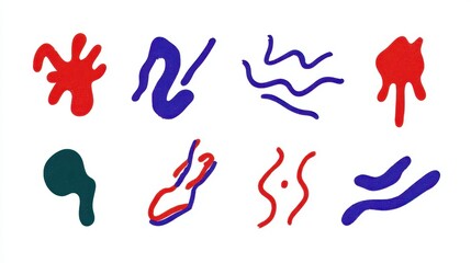 Abstract shapes in red and blue.