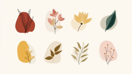Fototapeta premium Abstract floral illustrations in muted colors.