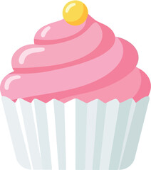 Sweet pink swirl cupcake with yellow cherry on top simple design vector