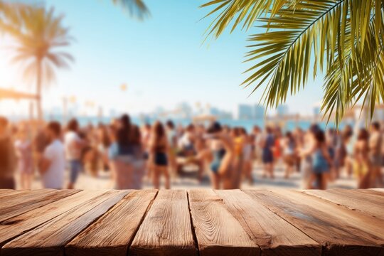 Beach party with blurry crowd