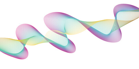 abstract multicolor gradient wave lines, flowing ribbon sine curves on white background for modern tech and music design.