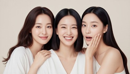 3人の女性 笑顔と驚きの表情
