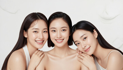 背景と3人の笑顔の女性