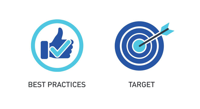 Vector illustration of illustration of best practices and target icons, , representing success, goals, and achievement in a clean and simple design