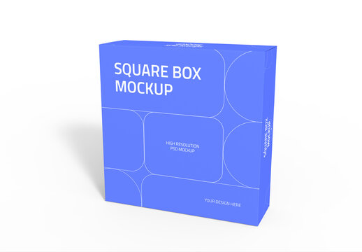 Blue Square Cardboard Box Mockup