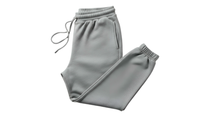 Gray fleece jogging bottoms are displayed diagonally against a solid black background