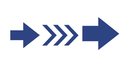 Vector illustration of three blue arrows pointing to the right the arrows are of different sizes and styles, with the middle arrow being a dashed arrow