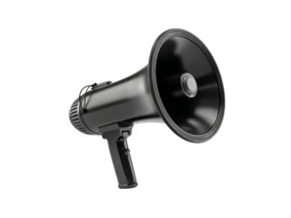 Black megaphone announcement loud speaker public address system, Isolated On White Background, Png Transparent