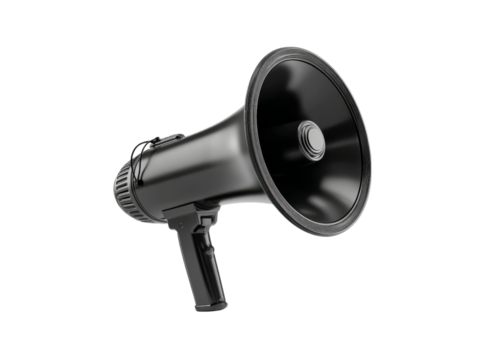 Black megaphone announcement loud speaker public address system, Isolated On White Background, Png Transparent