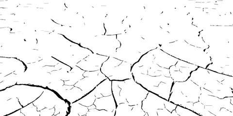 Vector cracked dry earth texture showing drought and climate change concept. Black and white cracked soil background design for environmental, nature, and global warming themes.
