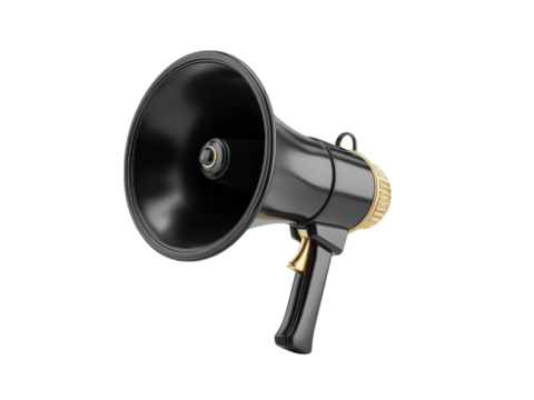 Black megaphone announcement loud speaker public address system, Isolated On White Background, Png Transparent
