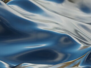 Metallic liquid folds into reflective waves, creating a sleek silver-blue surface.