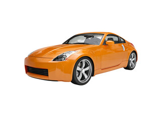 Fototapeta premium Orange sports car with silver alloy wheels on a black background coupe vehicle