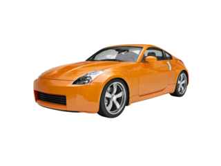 Orange sports car with silver alloy wheels on a black background coupe vehicle
