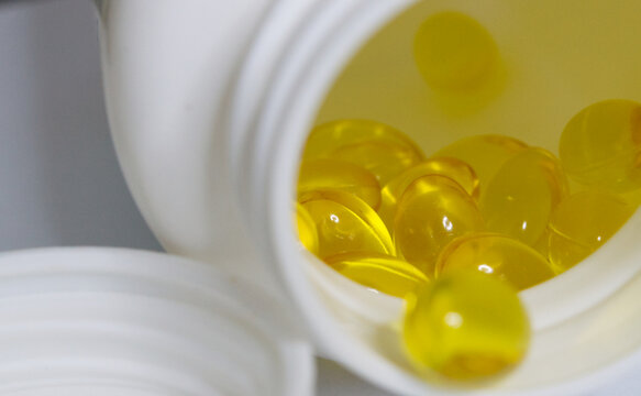 Close up of fish oil capsule.