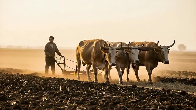 Traditional farming with oxen a timeless scene of rural life