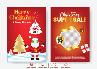 Merry Christmas Happy New Year Party A4 Editable Flyer Poster Template, Print Ready Festive Event Invitation Brochure Leaflet Design for Promotion, Christmas Sale Discount offer flyer and poster