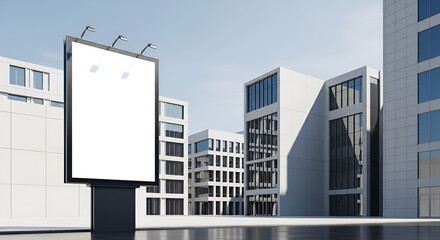 Obraz premium Minimalist Modern Cityscape with Blank Billboard Advertising Display Mockup