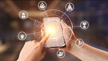 Leadership icons symbolize teamwork, vision, and decision-making. Leadership guides business,...