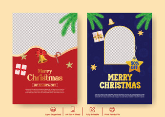 Happy New Year and Merry Christmas Festive Event Party A4 Print Ready Flyer Poster Template Set, Editable Brochure Leaflet Bundle, Modern Illustration Design for Holiday Promotion, Sale and Discount A