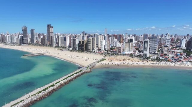 Iracema Beach At Fortaleza In Ceara Brazil. Downtown Cityscape. Urban Beach. Coastal Highrise Buildings. Iracema Beach At Fortaleza In Ceara Brazil. Shore Avenue. Brazil Northeastern.