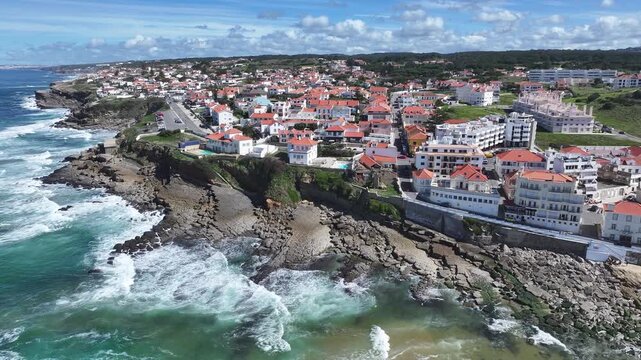 Coast Village At Sintra In Lisbon District Portugal. Beach Landscape. Tourism Landmark. Cityscape Scene. Coast Village At Sintra In Lisbon District Portugal.