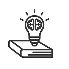 Knowledge and Innovation Concept &ndash; Brain Inside Lightbulb on Book Vector Icon
