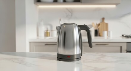 Minimalist Electric Kettle on Marble Countertop with Soft Light