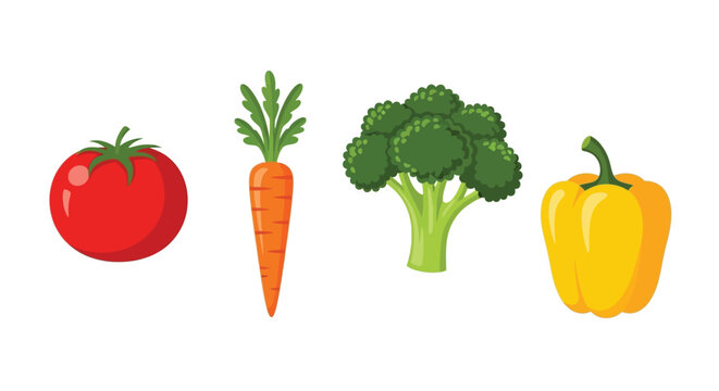 Fresh vegetables including tomato carrot broccoli and yellow pepper illustration