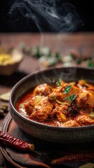 Bowl of Hot Chicken Curry with Spices