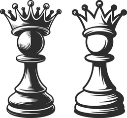 Chess Queen Pawn Crown Symbol Vector Illustration.