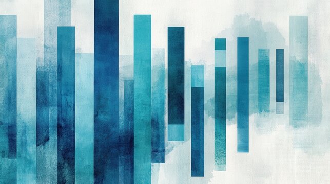 Abstract painting of vertical blue rectangles in serene composition