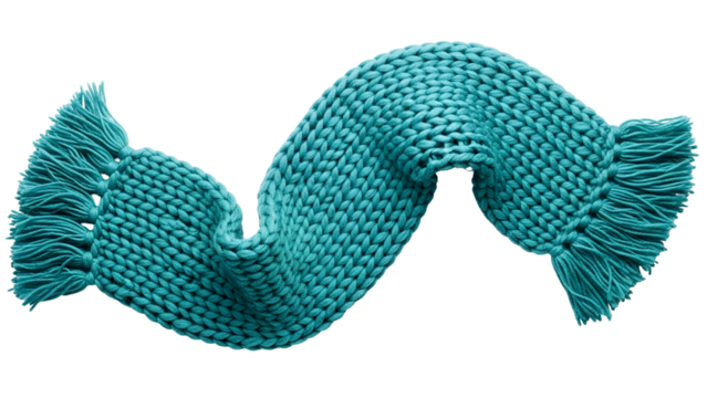 Chunky knit accessory accessory flows dynamically against a dark background
