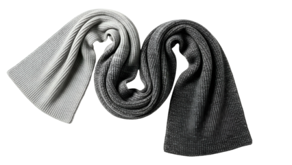 Knitted textile accessory displays a gradient from light gray to dark gray against a solid black background