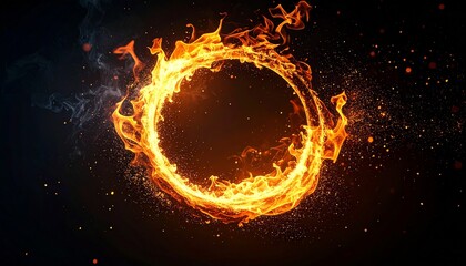 Fiery Energy Ring with Glowing Flames on Dark Background
