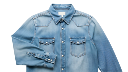 Faded blue denim western style garment displayed against a dark background