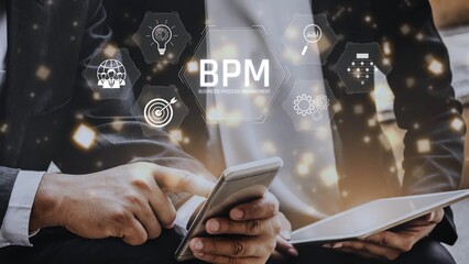 Business Process Management concept showing workflow analysis, process optimization, team collaboration, automation, and performance improvement Marrow