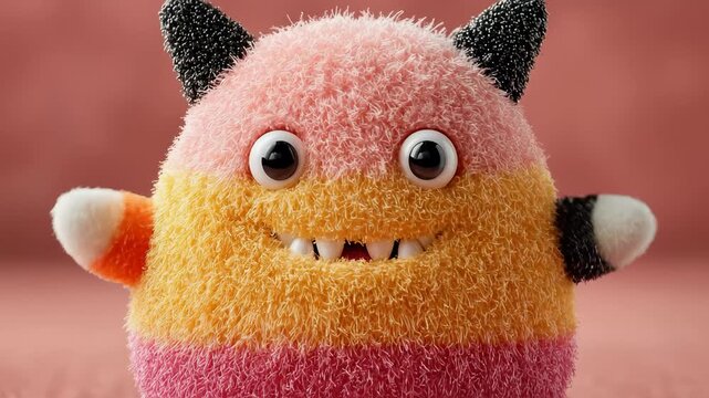 Cute Furry Monster Waving Its Hand, Candy Corn Inspired, Isolated