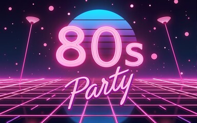 80s party flyer design in retro style. High quality