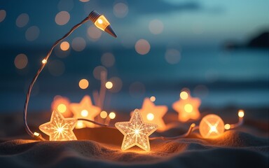 Decorative holiday lights. Background in beach style. High quality