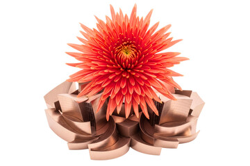 Surreal orange chrysanthemum flower blooming isolated on transparent background