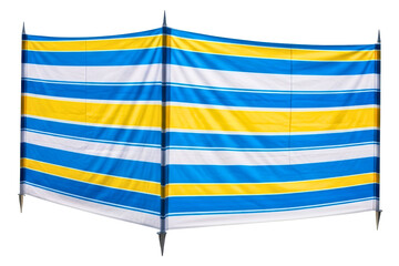 Striped fabric beach windbreak screen isolated on transparent background