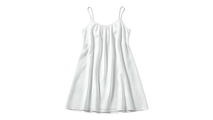 Plain white summer slip dress hangs centered against a solid black background