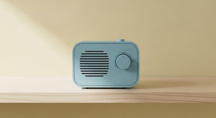 Modern Minimalist Vintage Radio on Clean Wooden Shelf Display