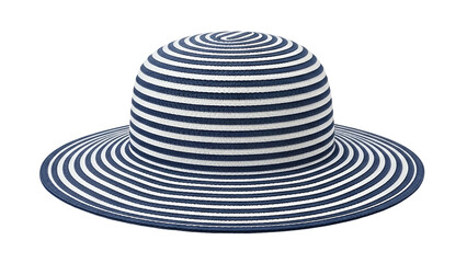 Striped wide brim sun protection headwear rendered against a black background