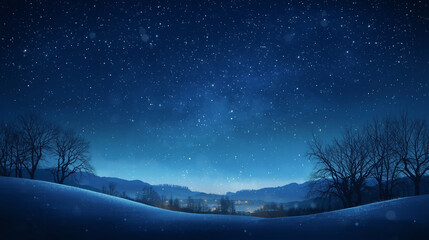 Enchanted Winter Landscape Starry Night Snowy Hills Mystical Valley Light - Magical Christmas Scene