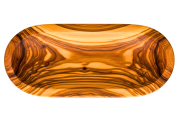 Empty oval serving tray made of beautiful olive wood isolated on transparent background