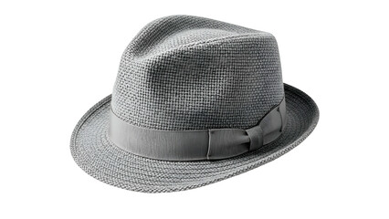 Woven fedora style headwear featuring a detailed band rests against a solid black background